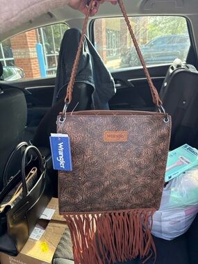 Wrangler Western Fringe Tooled Floral Purse Brown NWT Montana West